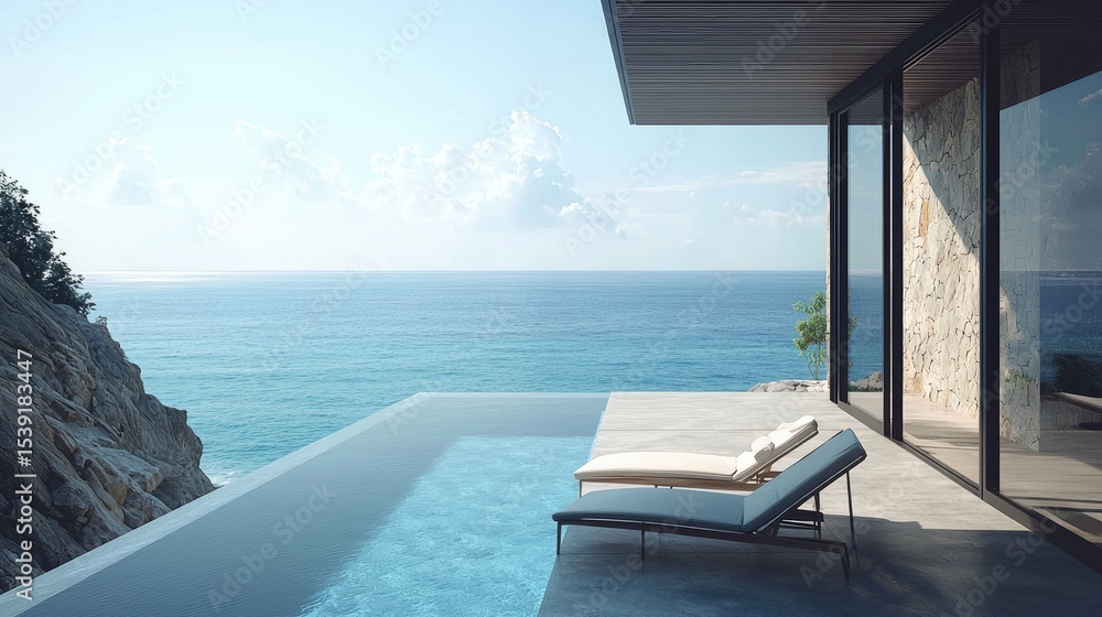 Obraz premium Cliffside ocean view infinity pool and lounge area.