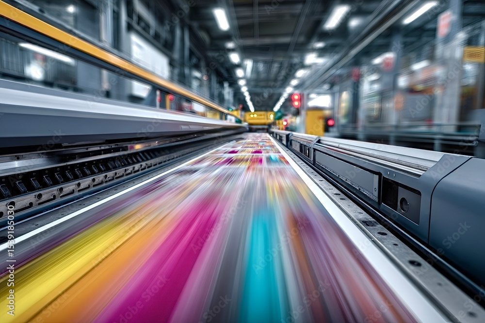 Fototapeta premium Large format printer printing large colorful banner in printing house