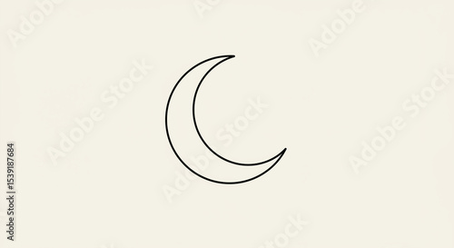 A simple black outline drawing of a crescent moon on a plain light beige background in a minimalist style