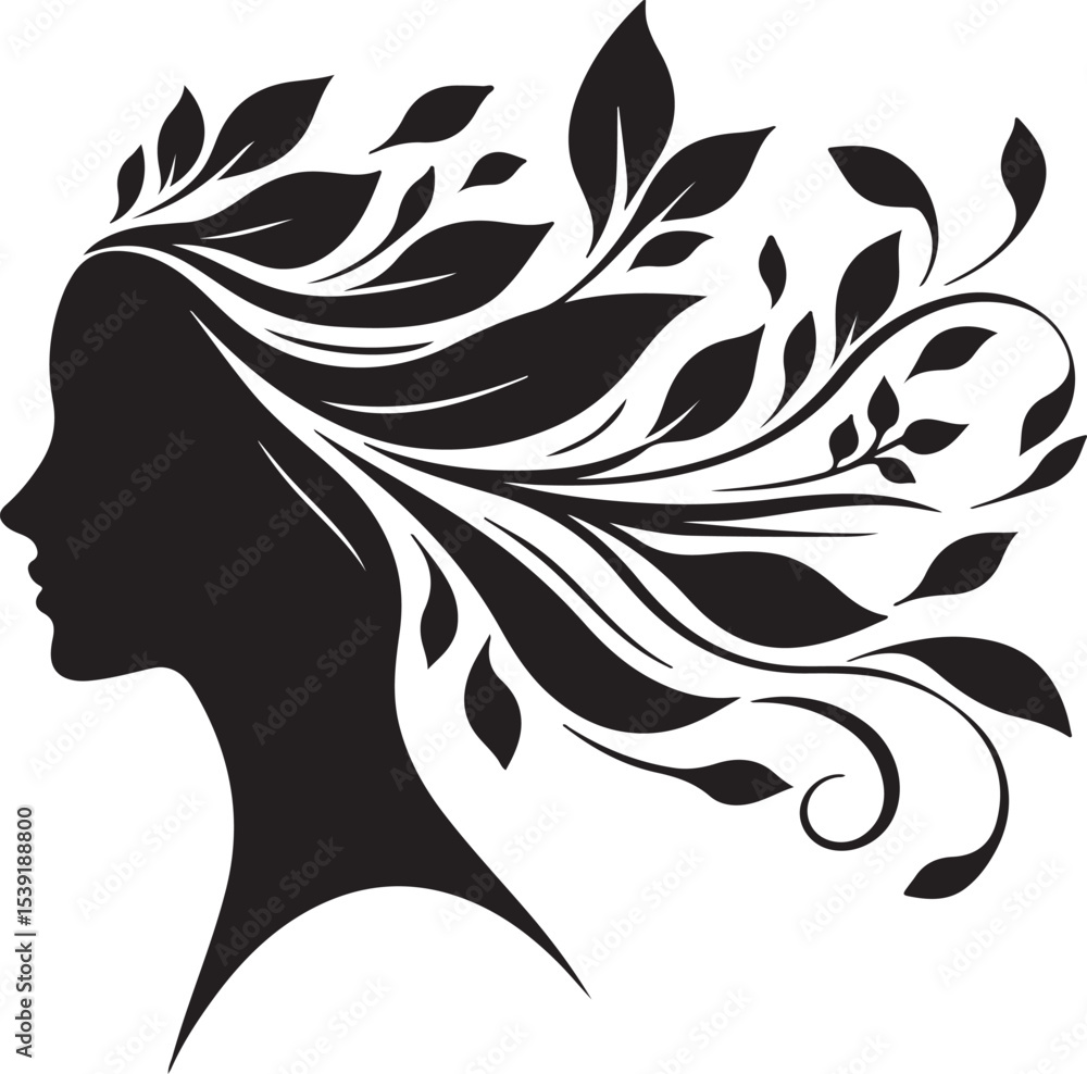 Obraz premium Stylized Woman Profile with Nature-Inspired Hair Design