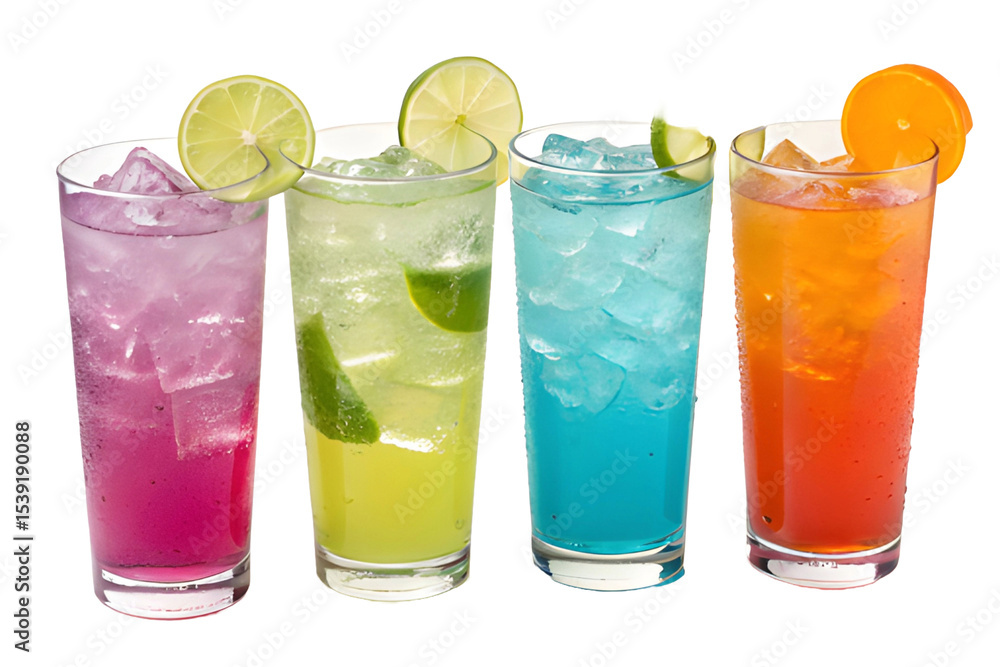 Cocktails with lemon or lime, cocktail with lime ice, glass of lemonade, mojito cocktail on white background Cocktails with lemon or lime, cocktail with lime ice, glass of lemonade, mojito cocktail on white background