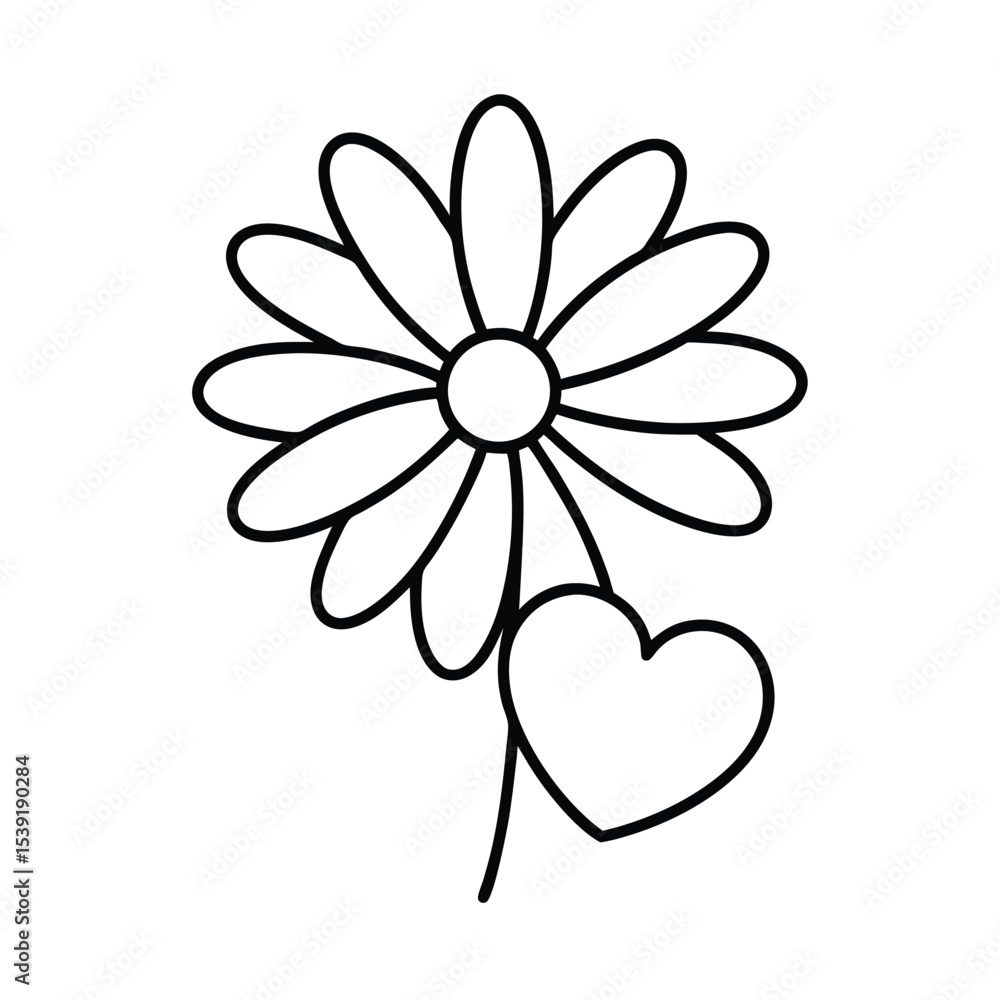 Charming daisy flower with heart shaped petals elegant floral design Charming daisy flower with heart shaped petals elegant floral design