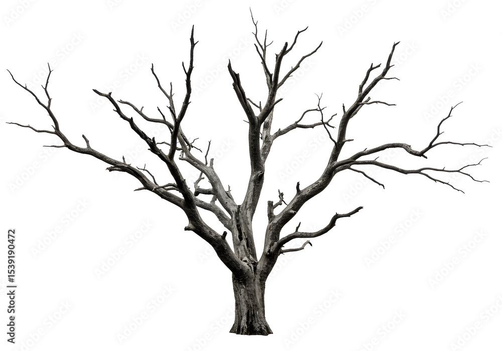 Obraz premium Leafless Tree with Twisted Branches Against a Transparent Background