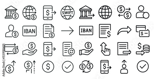 Collection of financial symbols including a check, a credit card, and a phone. The symbols are arranged in a grid and are all in black
