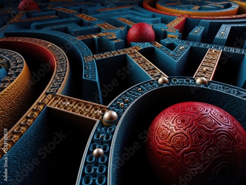 Intricate blue and gold maz...