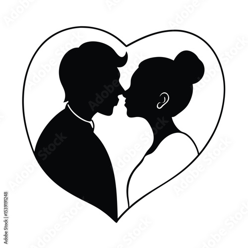 Romantic silhouette of a couple sharing a first kiss