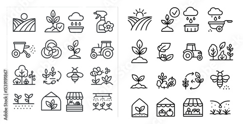 The image is a collection of farm-related icons, including tractors, bees, and other farm equipment. The icons are arranged in a grid, with some icons overlapping each other