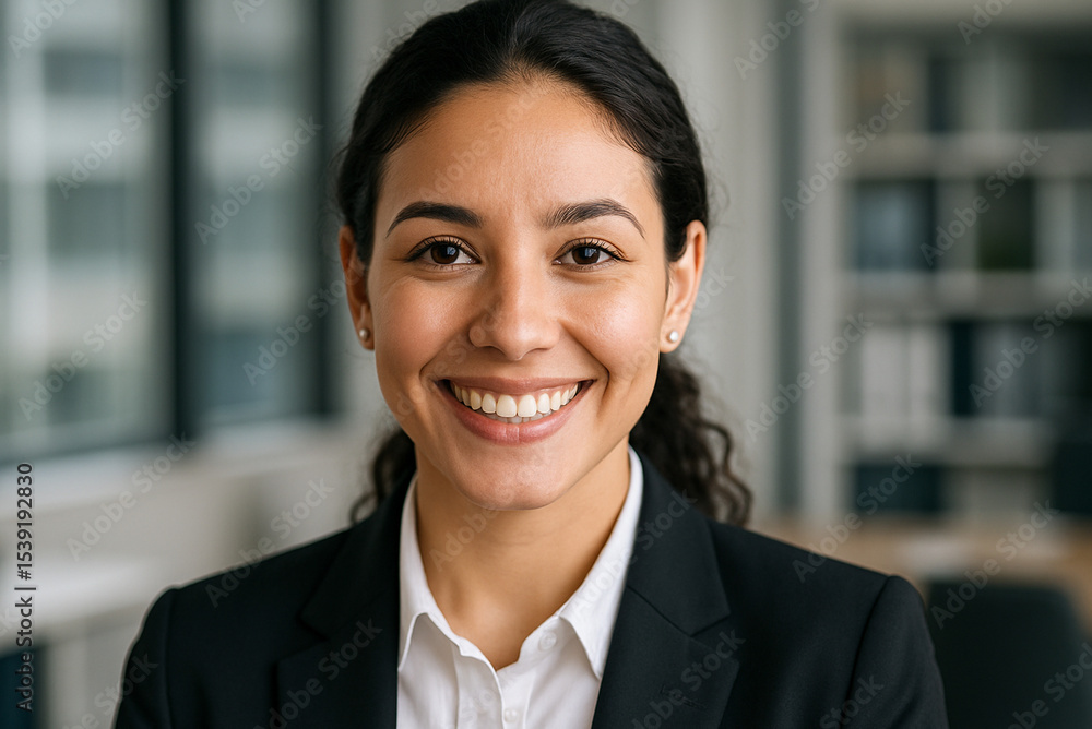 Close-Up Portrait of Smiling Hispanic Businesswoman in Office Close-Up Portrait of Smiling Hispanic Businesswoman in Office