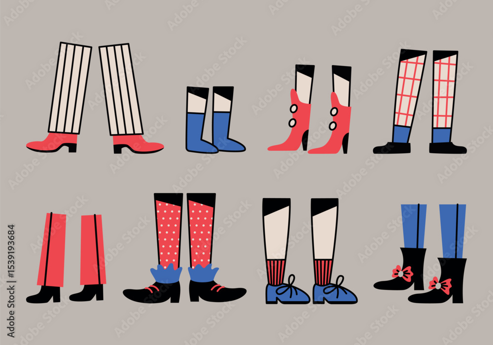 custom made wallpaper toronto digitalVarious small, tiny and big human legs, different pants and shoes in flat style. Cartoon comic style. Colorful hand drawn vector illustration. Isolated doodle design elements. Icon, logo, print.