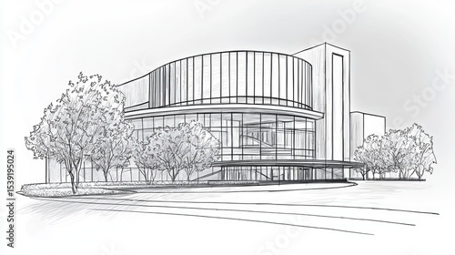 Wallpaper Mural Architectural sketch of a modern building with landscaping. Torontodigital.ca