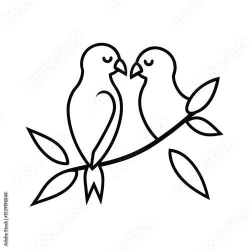 Adorable lovebirds perched on a branch vibrant vector illustration