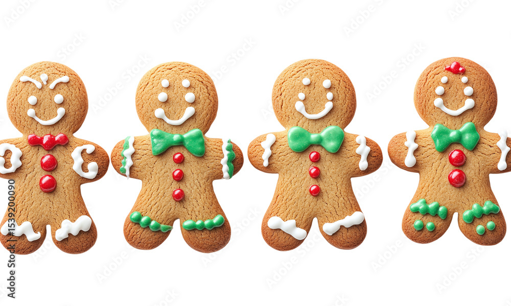 Set of cute gingerbread man with different decoration types isolated on transparent background. Set of cute gingerbread man with different decoration types isolated on transparent background.
