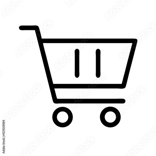 Detailed Shopping Cart Outline Icon:
Black line icon of a shopping cart with extra details, suitable for online shopping, commerce, and retail user interfaces.