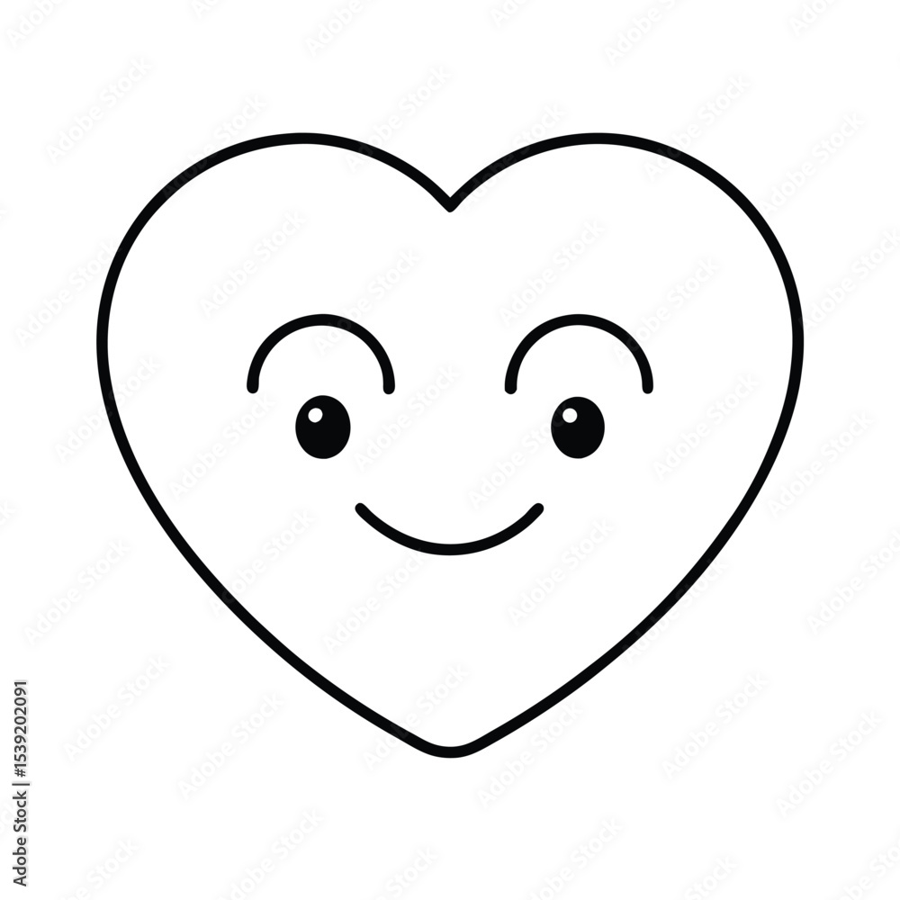 Fototapeta premium Heart emoji style face cute cartoon character design