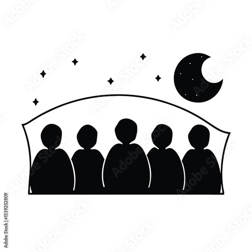 Silhouettes of people underneath a full moon