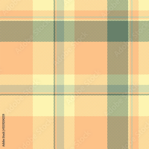 Pixelated plaid background in soft pastel colors. Versatile for digital design, textiles, or adding a vintage touch. Seamless and easily tileable texture.