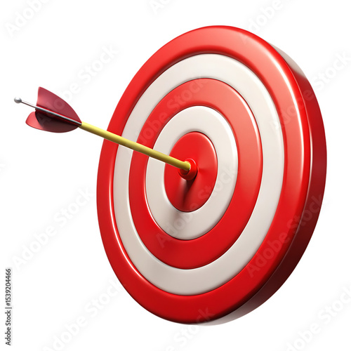 Arrow hitting the center of a red target on transparent background