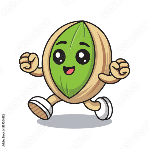 Cute pistachio cartoon character with happy expression