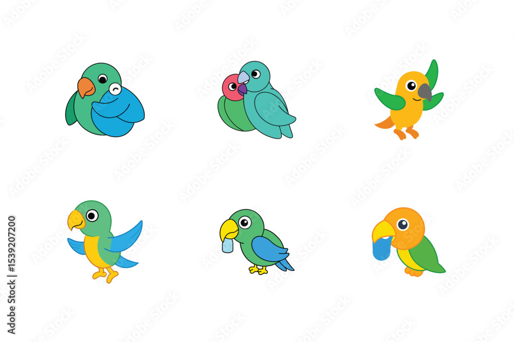 Obraz premium Parrot flat color bundle design 