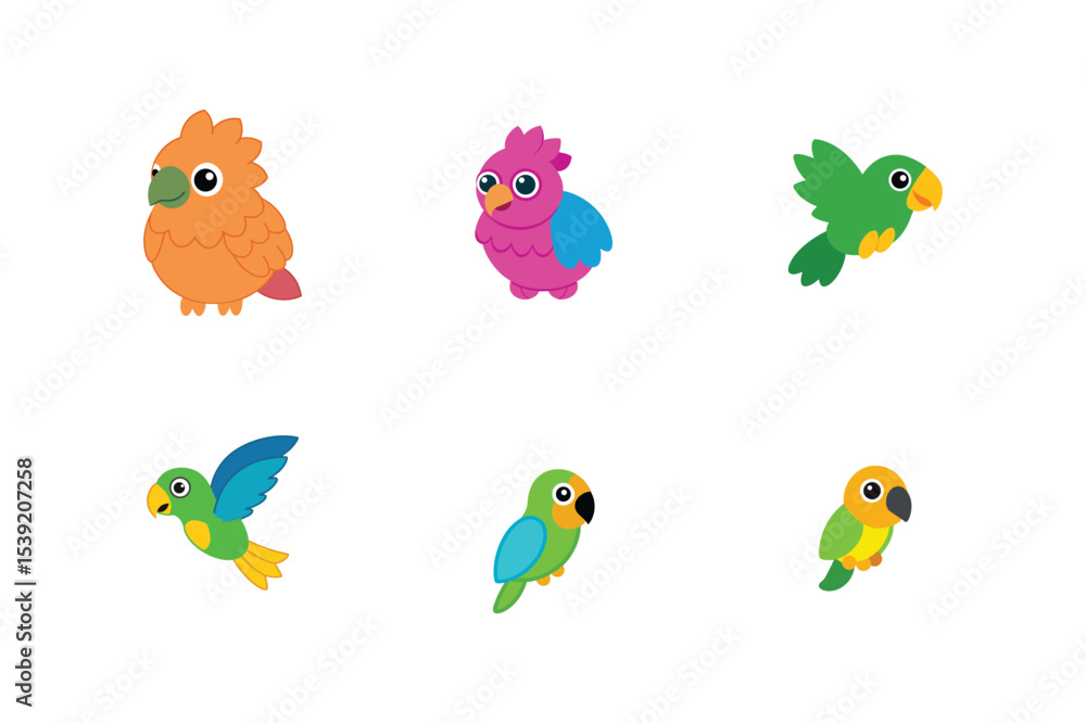 Obraz premium Parrot flat color bundle design 