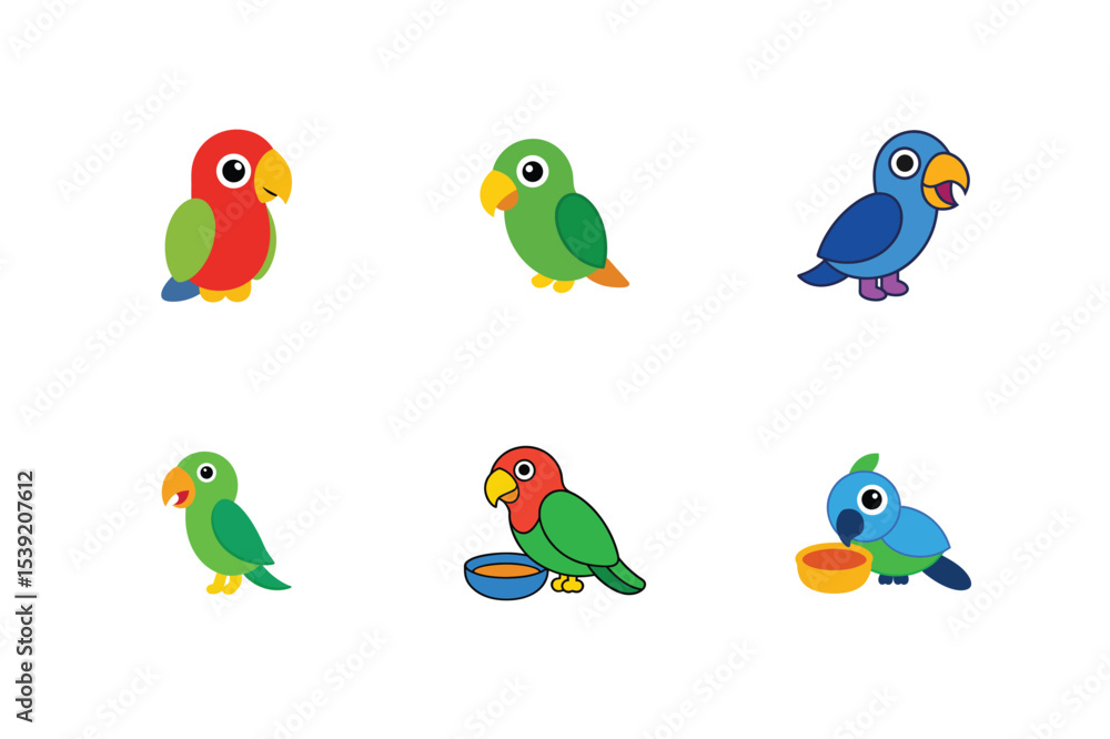 Fototapeta premium Parrot flat color bundle design 