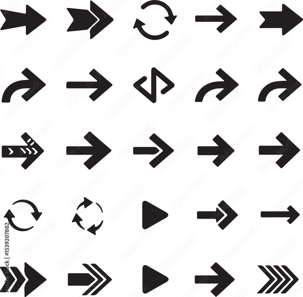 Assorted Arrow Collection Black Directional Symbols Set Forward Progress Icons Variety of Pointers Navigation Elements Graphic Resource