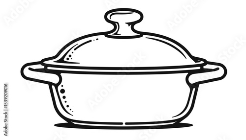 A classic illustration of a cooking pot with a lid in a simple line art style
