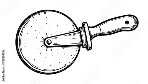 Pizza cutter illustration with a round blade on a white background
