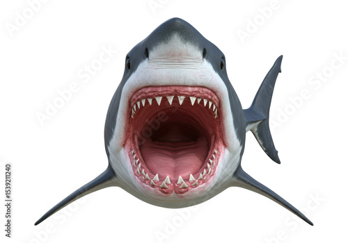 Isolated Great White Shark Menacing Predator Mouth Open