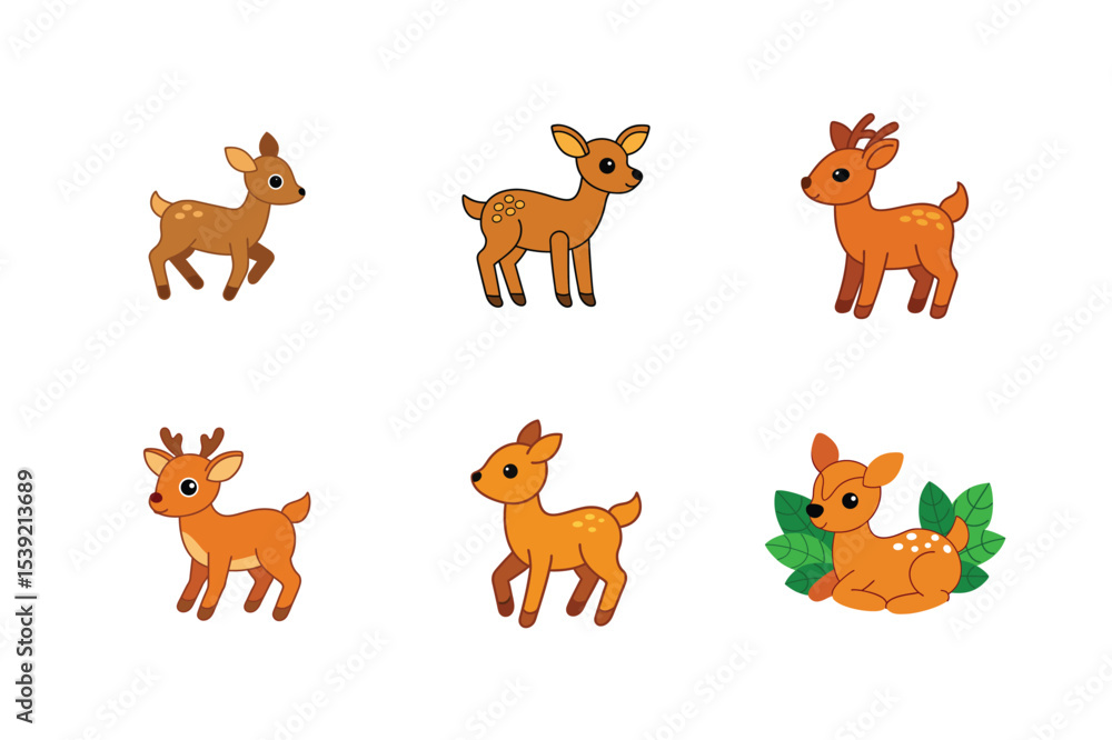 Fototapeta premium Different dear flat color bundle design