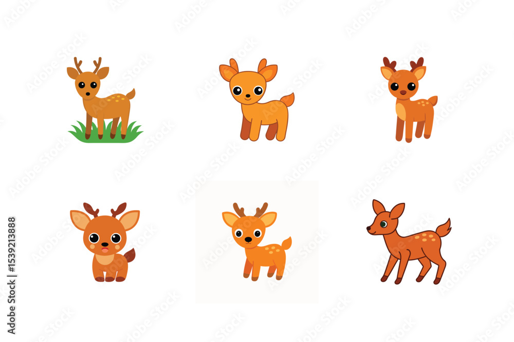Naklejka premium Different dear flat color bundle design
