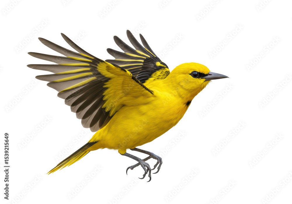 Fototapeta premium Isolated Yellow Bird Flying Gracefully in Motion