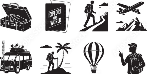 Ten Black Silhouette Travel Icons Set vector