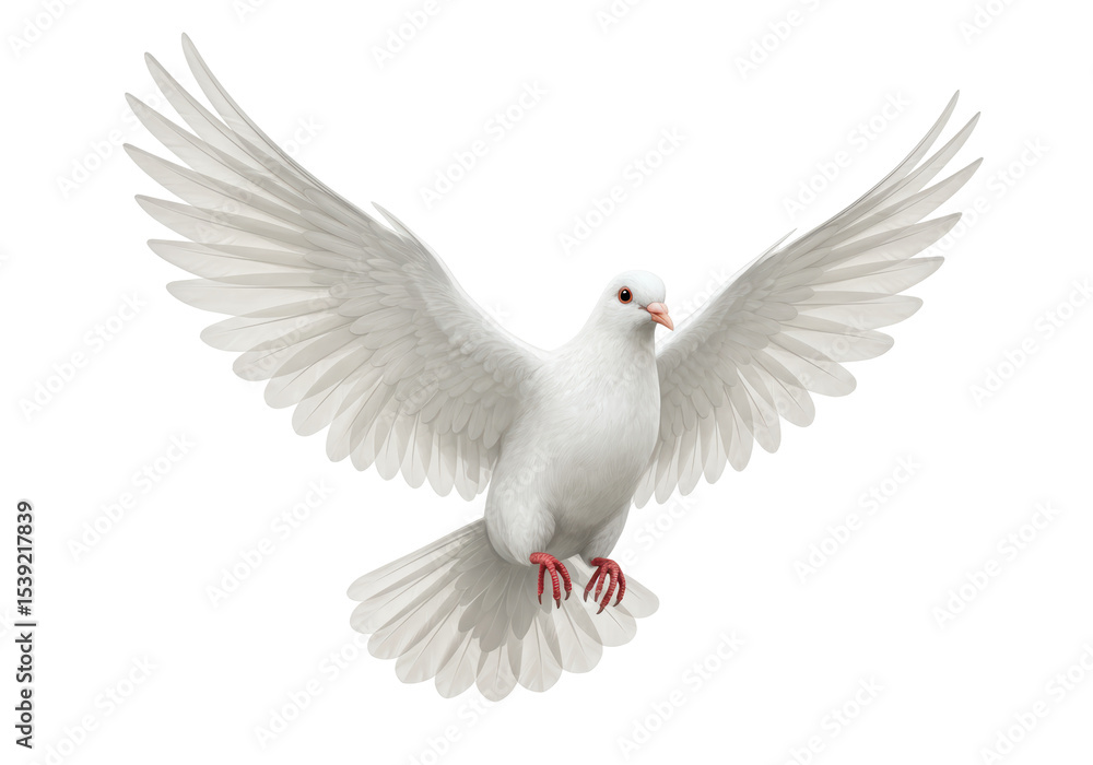 Isolated White Dove with Wings Spread in Flight Isolated White Dove with Wings Spread in Flight