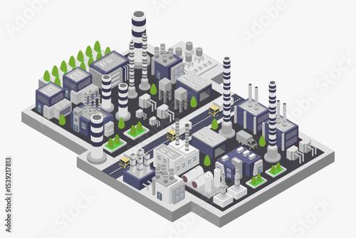 Modern industrial plant with tanks isometric