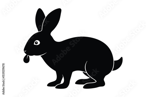 Silhouette of a rabbit sniffing ground curiously vector illustration.