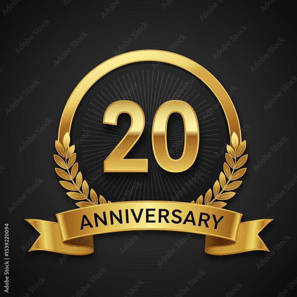 Fototapeta premium 20th Anniversary Golden Emblem Celebrate Two Decades of Success