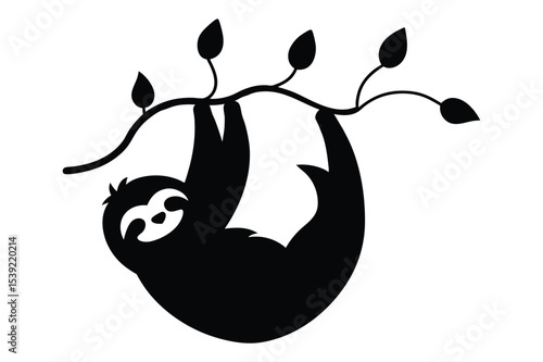 Silhouette of a sloth hanging upside down calmly vector illustration.
