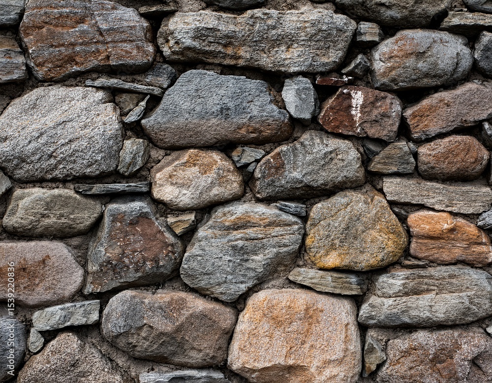a rough old stone wall shows a textured pattern of gray rock and brown mineral detail a rough old stone wall shows a textured pattern of gray rock and brown mineral detail