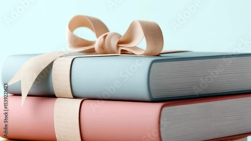 Stack of Colorful Books Wrapped With Ribbon