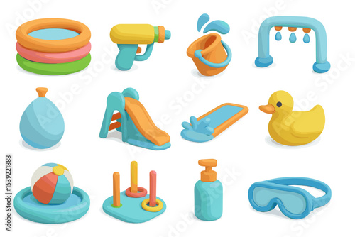 Colorful summertime toys and accessories for kids' fun and play