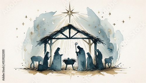 Watercolor nativity scene christmas holiday illustration art