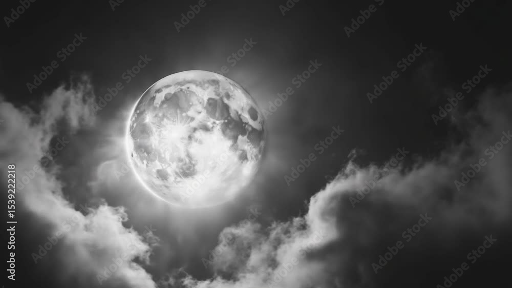 Moon and clouds in a stormy sky at night. Silhouette of celestial bodies against the dark sky. Moon and clouds in a stormy sky at night. Silhouette of celestial bodies against the dark sky.