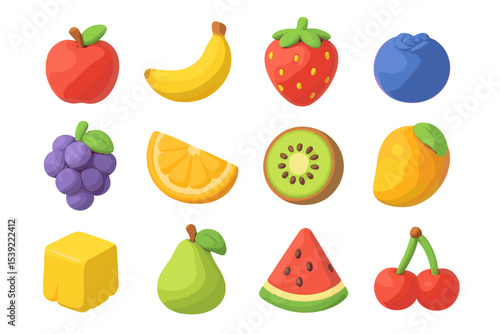 Colorful assorted clay fruits with gradient background