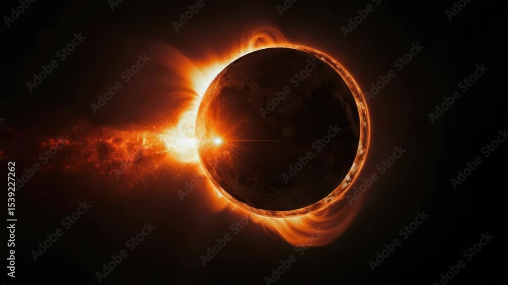 Celestial scene capturing a solar eclipse on an alien planet.