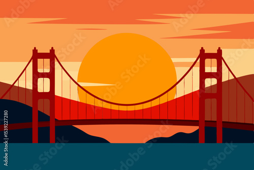 Golden Gate Bridge at sunset in San Francisco, California, a landmark over the bay