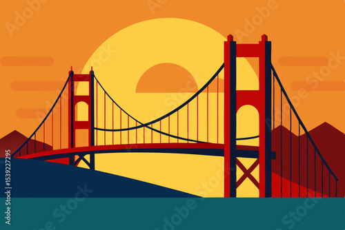Golden Gate Bridge: an iconic San Francisco landmark at sunset, its red suspension architecture beautifully framed by the bay and sky