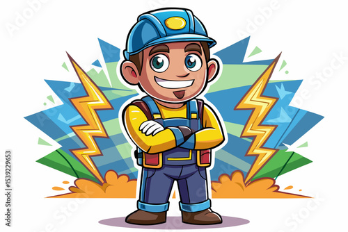 electrician standing with a reassuring smile on a white isolated background, representing safety, reliability, technical skill, and professional electrical services