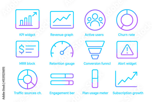 Neon digital dashboard with analytics and user interface elements