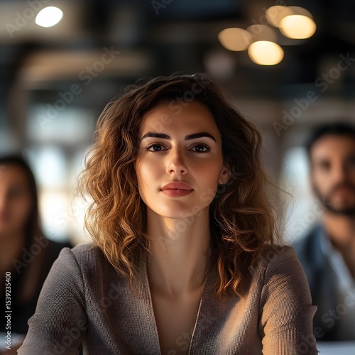 Wallpaper Mural Portrait of a woman with curly hair and a blazer with colleagues in the background at the office Torontodigital.ca